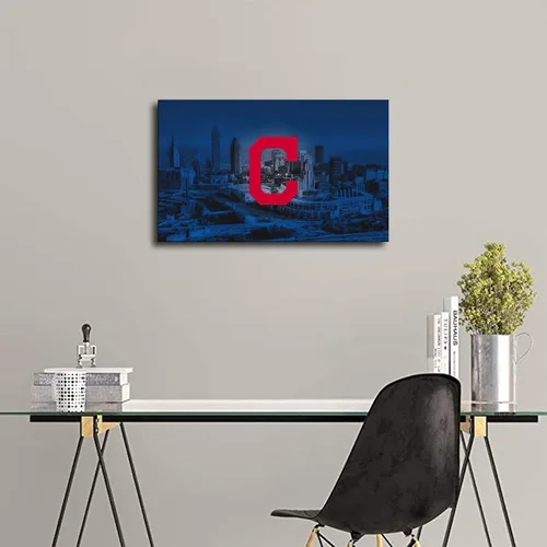 Vista 3 de Cleveland Indians Póster de béisbol deportivo en lienzo para pared, diseño artístico, decoración del hogar, pintura (enmarcado, 12 x 18 pulgadas)