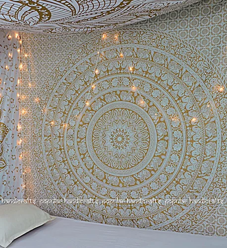 Vista 15 de Popular Handicrafts Tapiz para colgar en la pared para dormitorio, mandala hippie bohemio, diseño floral, tapiz indio de pensamiento mágico Blanco