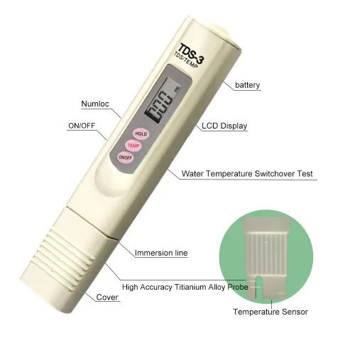 Vista 2 de TDS Medidor digital de calidad del agua - Medidor PPM con prueba de temperatura, rango de 0-9990 ppm, probador TDS preciso para agua potable