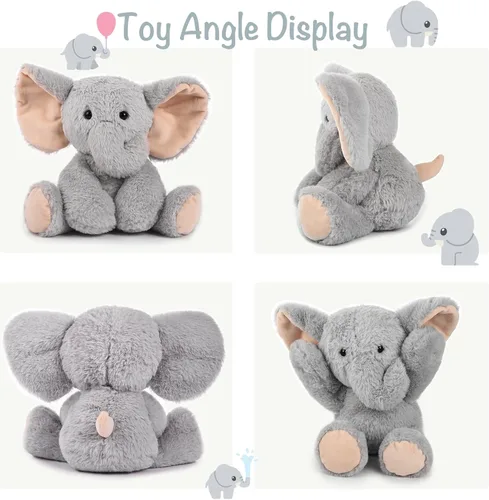 Vista 5 de TCBunny Peluche de elefante bebé para dormir, 11 pulgadas, niños, Aichie (gris)