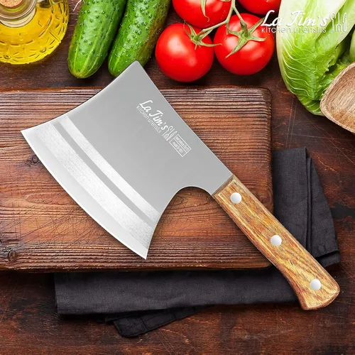 Vista 6 de LA TIM'S Cuchillo de carnicero para carne de 2 libras, cuchillo resistente con acero de alto carbono forjado a mano, cuchillo de carnicero