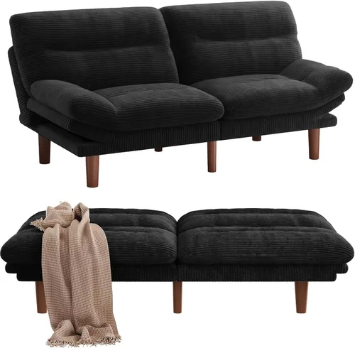 Vista 17 de Pipishell Sofá cama futón, futón convertible con respaldo ajustable y reposabrazos, sofá cama de pana para espacios pequeños, sala de estar, Gris