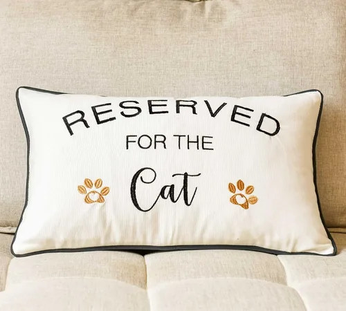 Vista 6 de Funda de almohada bordada, funda de almohada lumbar con divertido reservado para el gato de 12 x 20 pulgadas, solo funda