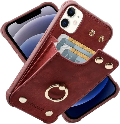 Vista 23 de Funda tipo cartera compatible con iPhone XR/10R con tarjetero de crédito, funda protectora de cuero a prueba de golpes compatible con anillo