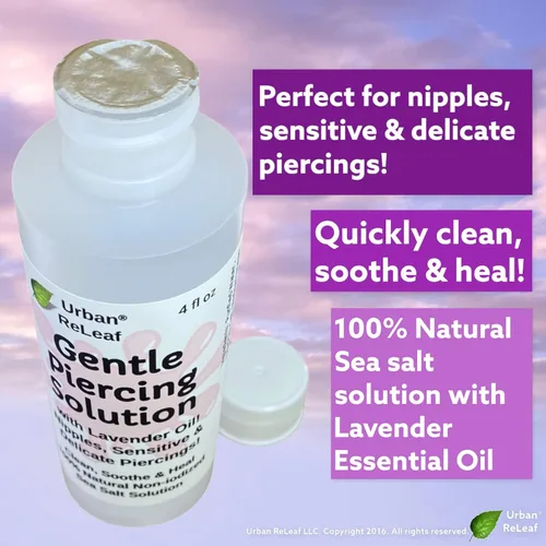 Vista 2 de Urban ReLeaf - Solución suave para piercings con aceite de lavanda Pezones, sensibles y delicados, sal marina 100% natural, limpia y calma después