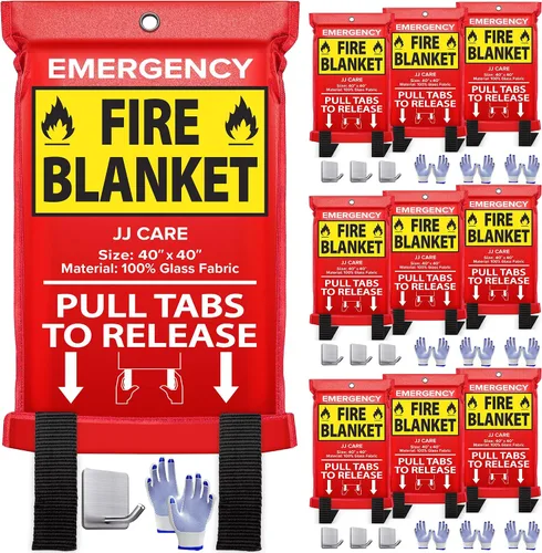 Vista 13 de JJ CARE Manta contra incendios – 2 paquetes con ganchos y guantes – Manta de emergencia contra incendios para el hogar y la cocina, mantas