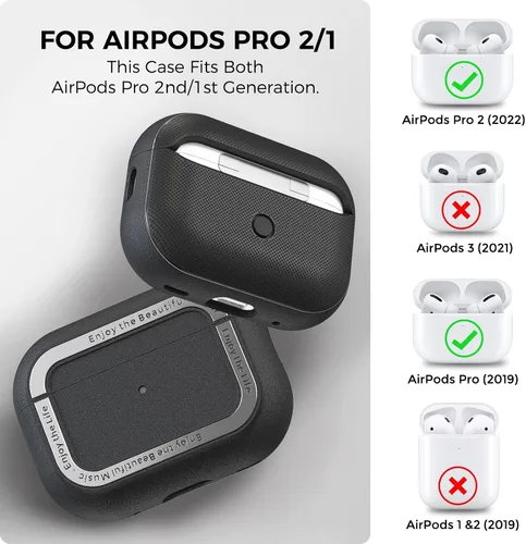 Vista 2 de TRONWIN Funda protectora de TPU Airpods Pro 2 con correa de mano y mosquetón para Airpods Pro 2 [LED frontal visible]