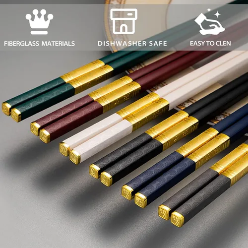 Vista 2 de 5 pares de palillos reutilizables aptos para lavavajillas, 9.96 pulgadas / 10.0 in mate antideslizante de fibra de vidrio, palillos chinos/japoneses