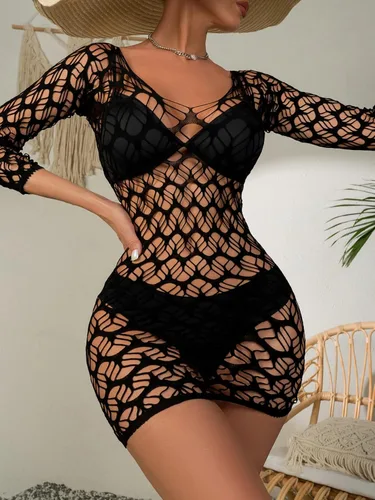 Vista 3 de SHENHE Vestido de malla transparente de manga larga para mujer