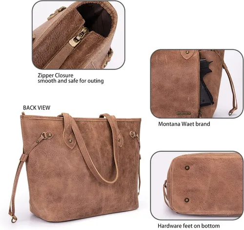 Vista 5 de Montana West Bolso de cuero genuino de vaca estilo hobo estilo concho occidental para mujer