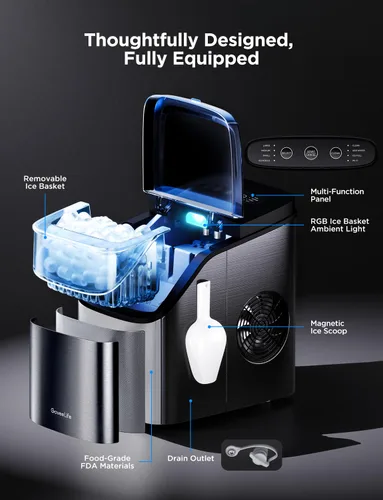 Vista 7 de GoveeLife - Máquina inteligente para hacer hielo de encimera, máquina portátil para hacer hielo con control de voz, 9 cubos de hielo en 6 minutos, 3