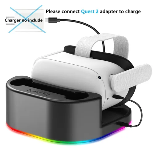 Vista 3 de Charging Dock for Meta Oculus Quest 3Quest 2, VR Headset Charging Stand and Controller Holder with RGB Lights, Charger Station Accessories