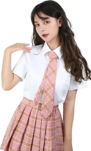 Vista 5 de PROCOS Disfraz de colegiala de talla estadounidense para mujer uniforme japonés con corbata de lazo a cuadros 5 piezas