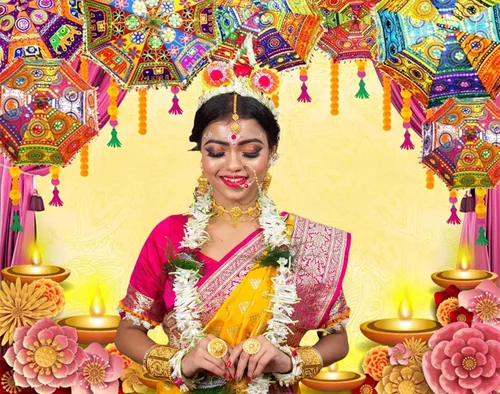Vista 6 de Telón de fondo indio Diwali Pooja para fotografía, 10 x 8 pies, vinilo indio, tradicional, Puja Ganpati Mehndi Diwali, Festival de fotos, decoración