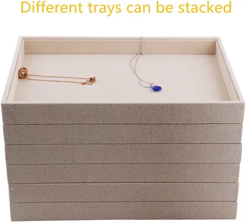 Vista 7 de Oirlv - Bandejas apilables de lino para joyería organizador de escaparate para anillos y collares