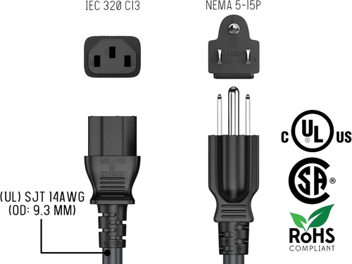 Vista 6 de IEC320 C13 a NEMA 5-15P - Cable de alimentación universal de 1 pie y 18 AWG, compatible con computadoras, monitores, impresoras y televisores