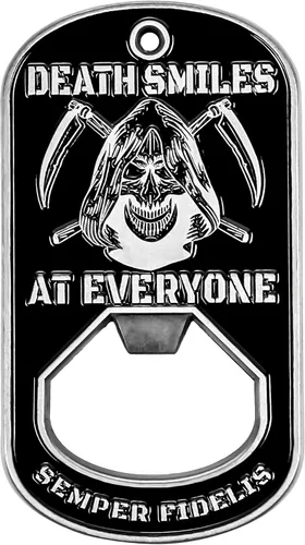 Vista 4 de Military Gift Shop One USMC Death Smiles at Everyone – Marines Smile Back - Abridor de botellas de identificación para perro – Abrebotellas