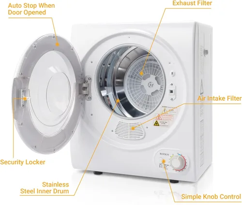 Vista 3 de Bonnlo Secadora de ropa portátil, máquina secadora eléctrica de carga frontal, secadoras de ropa compactas con tambor de acero inoxidable