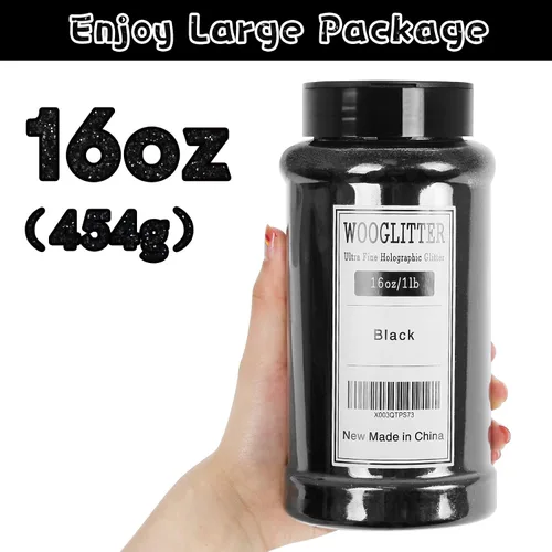 Vista 2 de Purpurina negra ultrafina, 16 onzas (1 libra), purpurina fina para manualidades de resina, uñas, vasos, slime, cosméticos y decoración de festivales