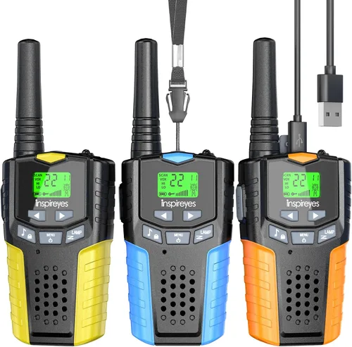 Vista 22 de Inspireyes Walkie Talkies para niños, paquete de 2 recargables de largo alcance, juguetes para niños y niñas de 3 a 12 años, juguete de radio de 2