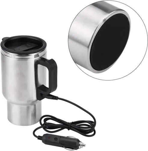 Vista 7 de Taza de calefacción para automóvil, taza de viaje de acero inoxidable de 12 V 15.2 fl oz con encendedor de cigarrillos, taza de café de viaje