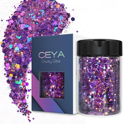Vista 31 de Ceya Brillantina gruesa holográfica, 1 libra/16 onzas, oro diamante a granel, purpurina mixta gruesa y fina embotellada con lentejuelas metálicas