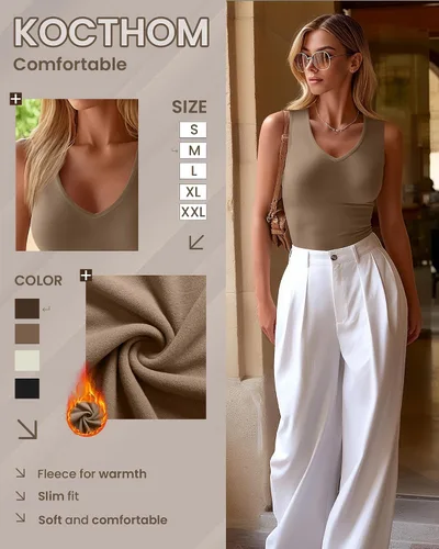 Vista 5 de Paquete de 4 camisetas térmicas sin mangas para mujer, con cuello en V, forro polar, sin mangas, cálido, chaleco de capa base