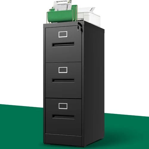 Vista 9 de Archivador de 2 cajones con cerradura, archivadores verticales de metal para oficina en casa, muebles de oficina para organización colgante, Negro