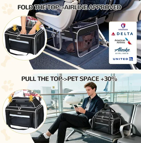 Vista 5 de Lekereise Transportador de mascotas extensible superior de 17 x 11 x 9.5 pulgadas, aprobado por aerolíneas hawaianas de Alaska, con lados suaves