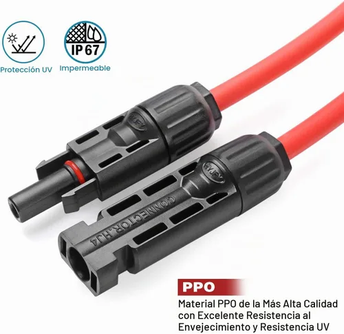 Vista 3 de Cable de extensión solar de 6 pies 10 AWG con conector hembra y macho, kit de adaptador de cable de panel solar (6 pies rojo + 6 pies negro)