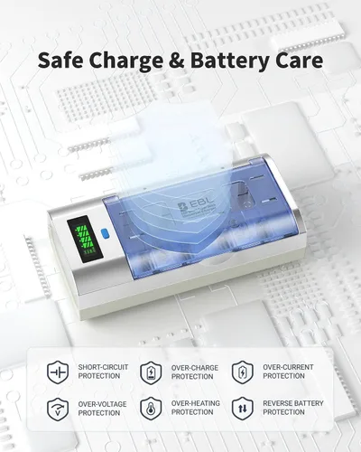 Vista 7 de EBL Cargador de batería inteligente universal con función de descarga – Cargador rápido de múltiples compartimentos para baterías C D AA AAA 9V