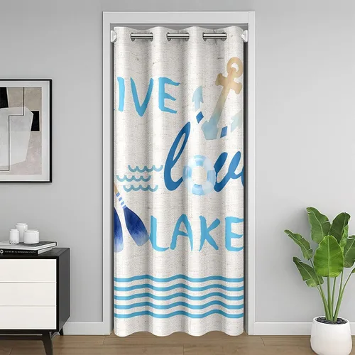 Vista 9 de Lake House - Cortina opaca de 34 pulgadas de ancho x 80 pulgadas de largo, cortina moderna para puerta con temática de barcos, cortina de puerta