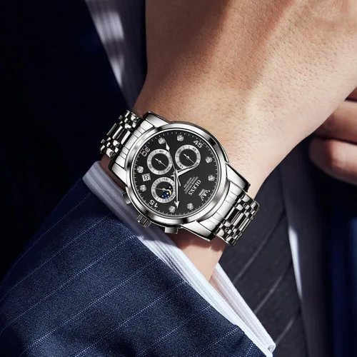 Vista 3 de OLEVS Reloj cronógrafo para hombre, esfera grande, multifuncional, fácil de leer, de acero inoxidable, analógico, de cuarzo, con fecha, de lujo