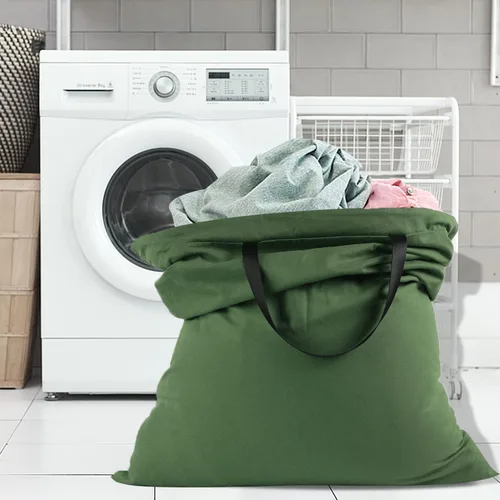Vista 6 de Sanlykate Bolsa grande de lona de algodón con cordón y asas, organizador de ropa sucia resistente y duradero, bolsa de almacenamiento resistente a