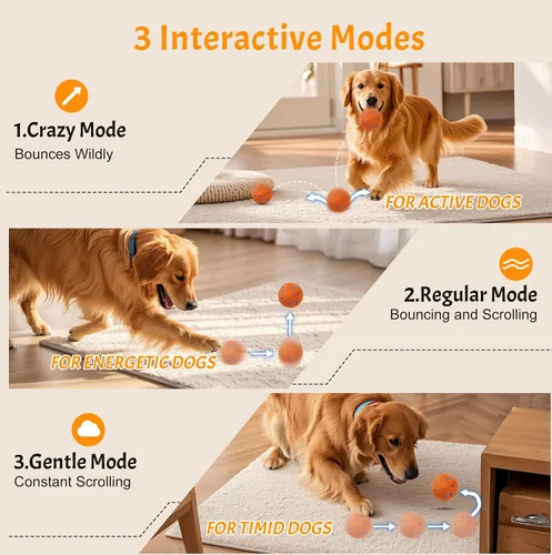 Vista 6 de Pelotas para perros: pelota interactiva para perros, juguete para perros con movimiento automático y rebote, material E-TPU, IP54 impermeable