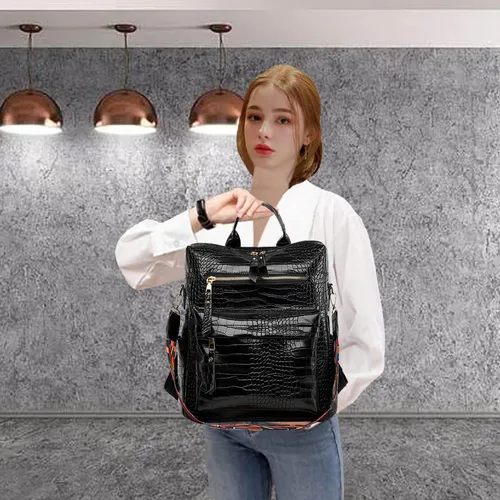 Vista 2 de Mochila de cuero antirrobo para mujer, bolsa de hombro ligera e impermeable, 4-negro, Mochilas tipo mochila