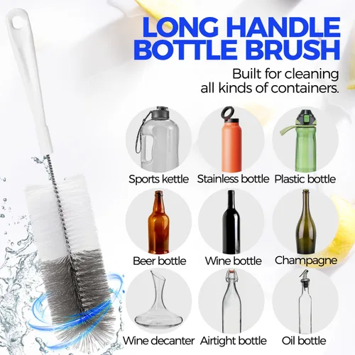 Vista 2 de Holikme Juego de 10 cepillos de limpieza de botellas, cepillo limpiador de botellas con mango largo de 15", cepillo de botella de agua con mango