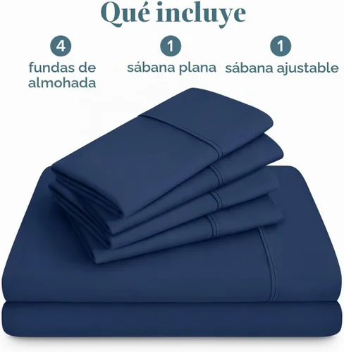 Vista 8 de Bare Home Juego de sábanas 1800 ultra suaves con 4 fundas de almohada 10 - Azul oscuro