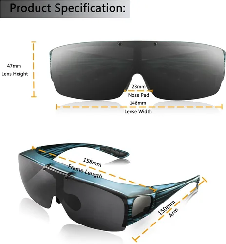 Vista 4 de BrGuras Lentes de sol polarizados Fit Over para hombres y mujeres