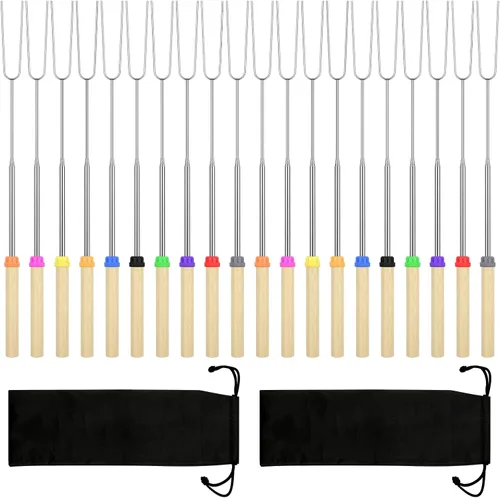 Vista 8 de 6 paquetes de pinchos para s'mores, 81 centímetros de pinchos para malvaviscos para fogata, pinchos extensibles para asar con bolsa, tenedor