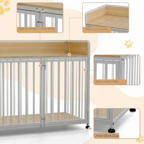 Vista 5 de Muebles de jaula para perros de 42 pulgadas, perrera mediana para interiores con 2 cuencos, mesa de madera decorativa para perros pequeños