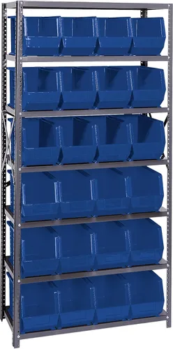 Vista 562 de Quantum QSBU-245BK Heavy Duty Shelving Unit with (7) Shelves and (24) QUS245 Black Bins for Garage Warehouse Storage Distribution 400 lb Load