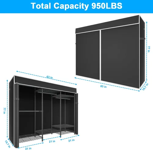 Vista 2 de Ulif E13C Sistema Organizador de Armario de Servicio Pesado, Estantes de Ropa Independientes para Colgar Ropa, Perchero Ajustable de 63" An x 16" Pr