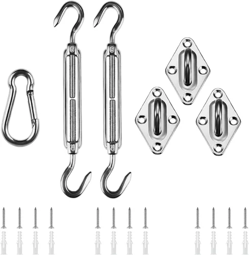 Vista 9 de HOMPER, kit de accesorios para toldos, kit de hardware resistente de acero inoxidable para toldos de jardín en forma de triángulo, cuadrado
