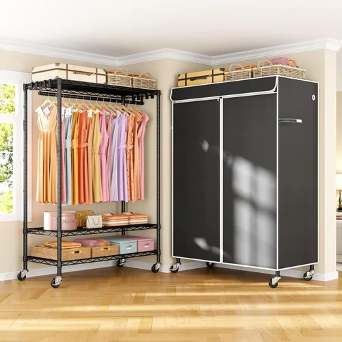 Vista 7 de ULIFHOME P6C Plus - Perchero Rodante con Cubierta, Perchero Cubierto Resistente, Armario Portátil para Colgar Ropa, Perchero con Ruedas, Perchero