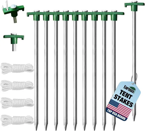 Vista 21 de Eurmax Paquete de 6 anclajes de acero inoxidable de 16 pulgadas para vientos fuertes, estacas galvanizadas de 1/2 pulgada, anclajes de tierra
