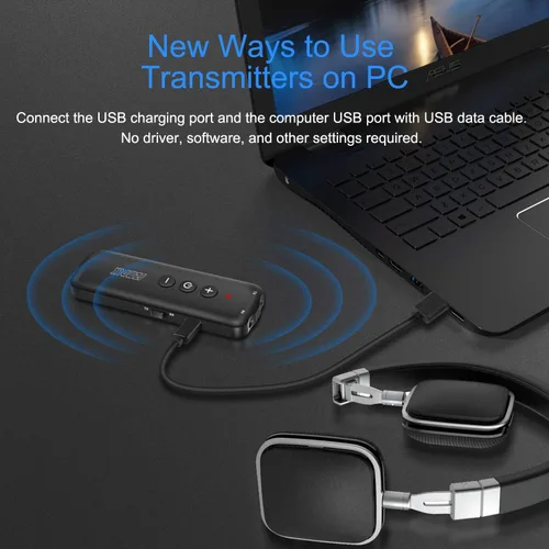 Vista 6 de Transmisor Bluetooth 5.3 3 en 1, receptor Bluetooth, adaptador inalámbrico, adaptador de audio Bluetooth con salida estéreo AUX de 0.138 pulgadas
