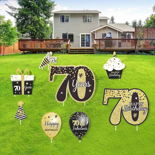 Vista 9 de Decoraciones de feliz cumpleaños 40 para hombres al aire libre 40 cumpleaños patio carteles con estacas negro y dorado 40 cumpleaños fiesta patio