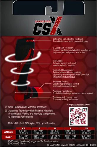 Vista 6 de CSX - Calcetines de compresión de 20 a 30 mmHg para hombres y mujeres, hasta la rodilla, soporte de recuperación, ajuste deportivo atlético, rojo