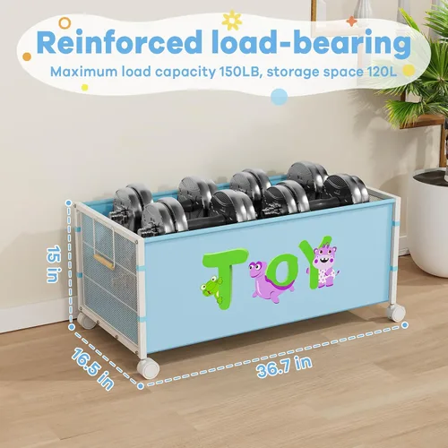 Vista 5 de JBBTOOL Caja de juguetes grande, organizador de almacenamiento de juguetes para niños, baúl de juguetes para niños pequeños con ruedas de 360°, caja